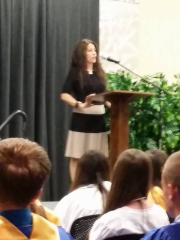 Mrs. Marisa D'Ulisse speaking encouraging words to the senior class. Photo by Mrs. Eve Whitehorn